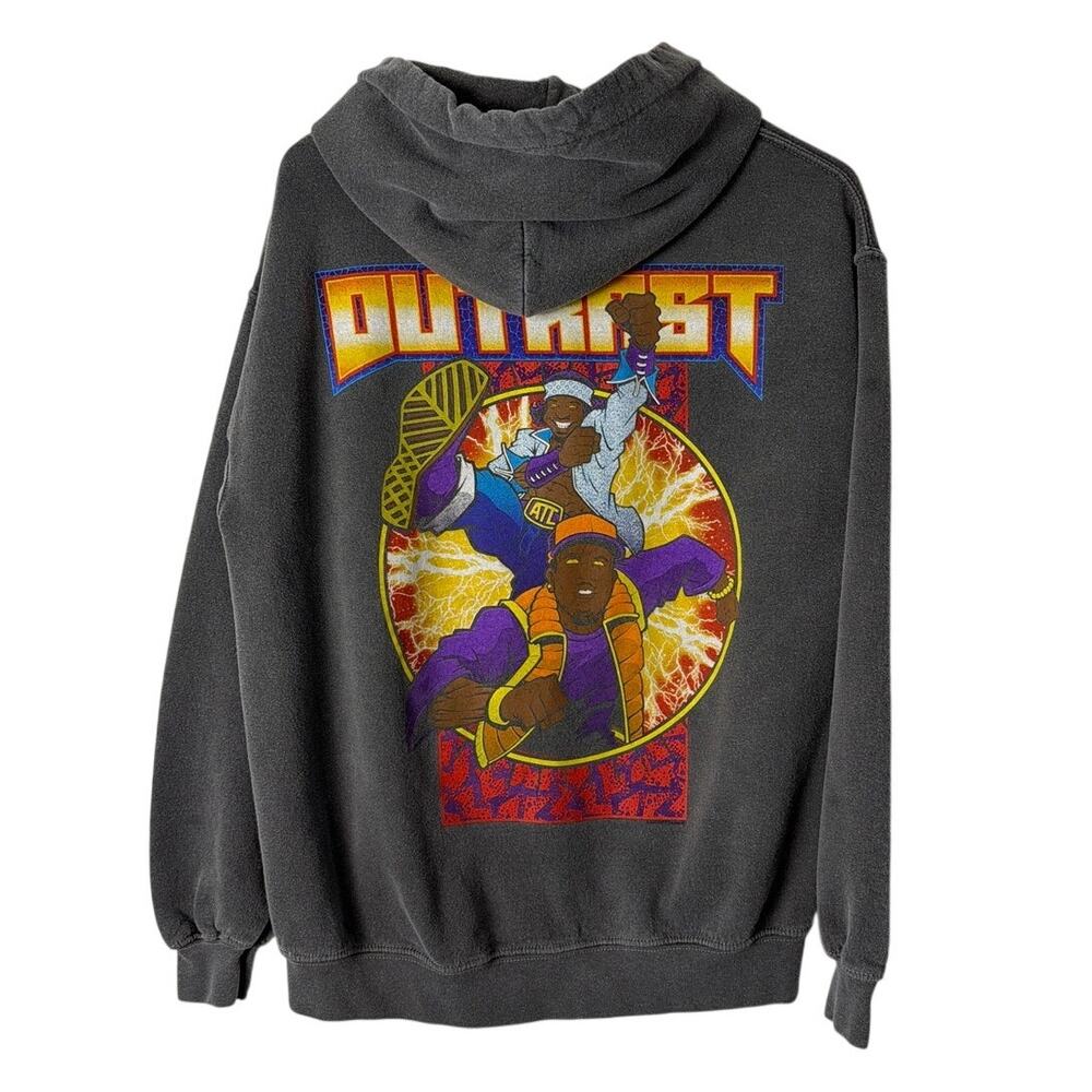 Outkast ATLiens Graphic Fleece Pullover Hoodie Washed Charcoal Gray